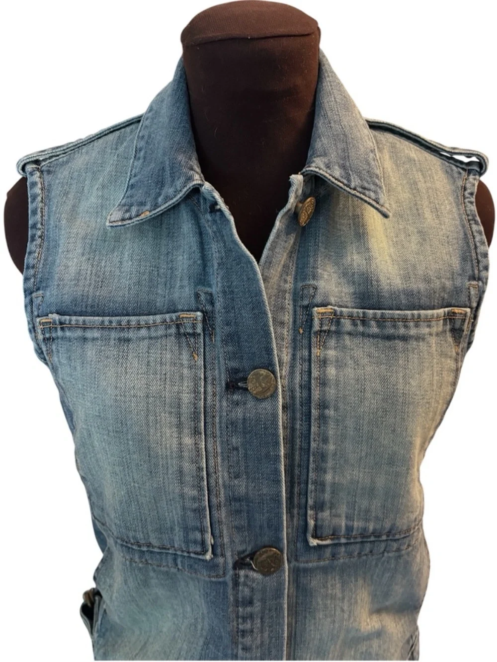 McGuire Denim Abby Rose Sleeveless Fitted Vest Distressed Denim Womens size XS - Picture 5 of 12